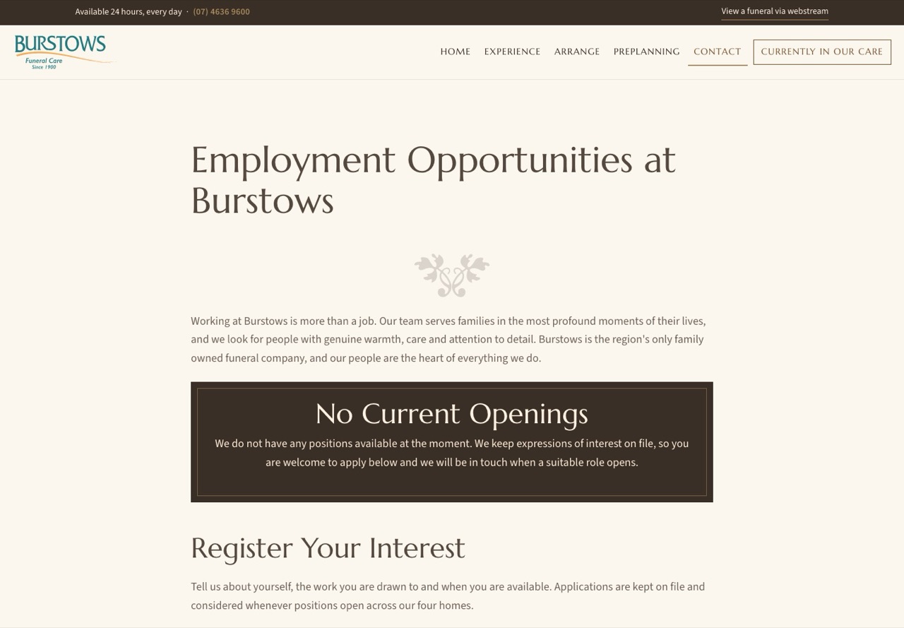 The new site, employment page