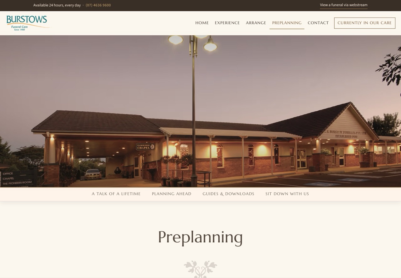 The new site, preplanning page