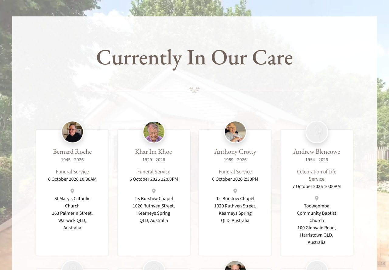 The current site, Currently in Our Care