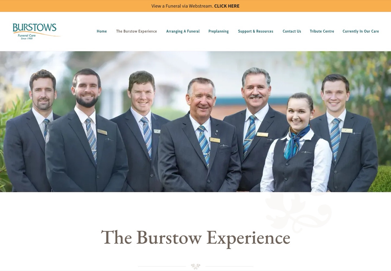 The current site, experience page