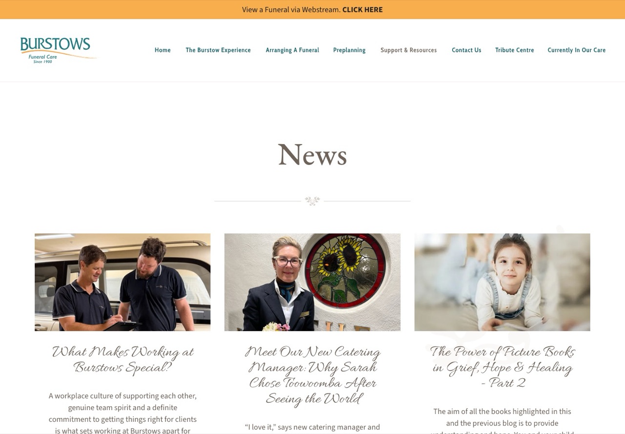 The current site, news page