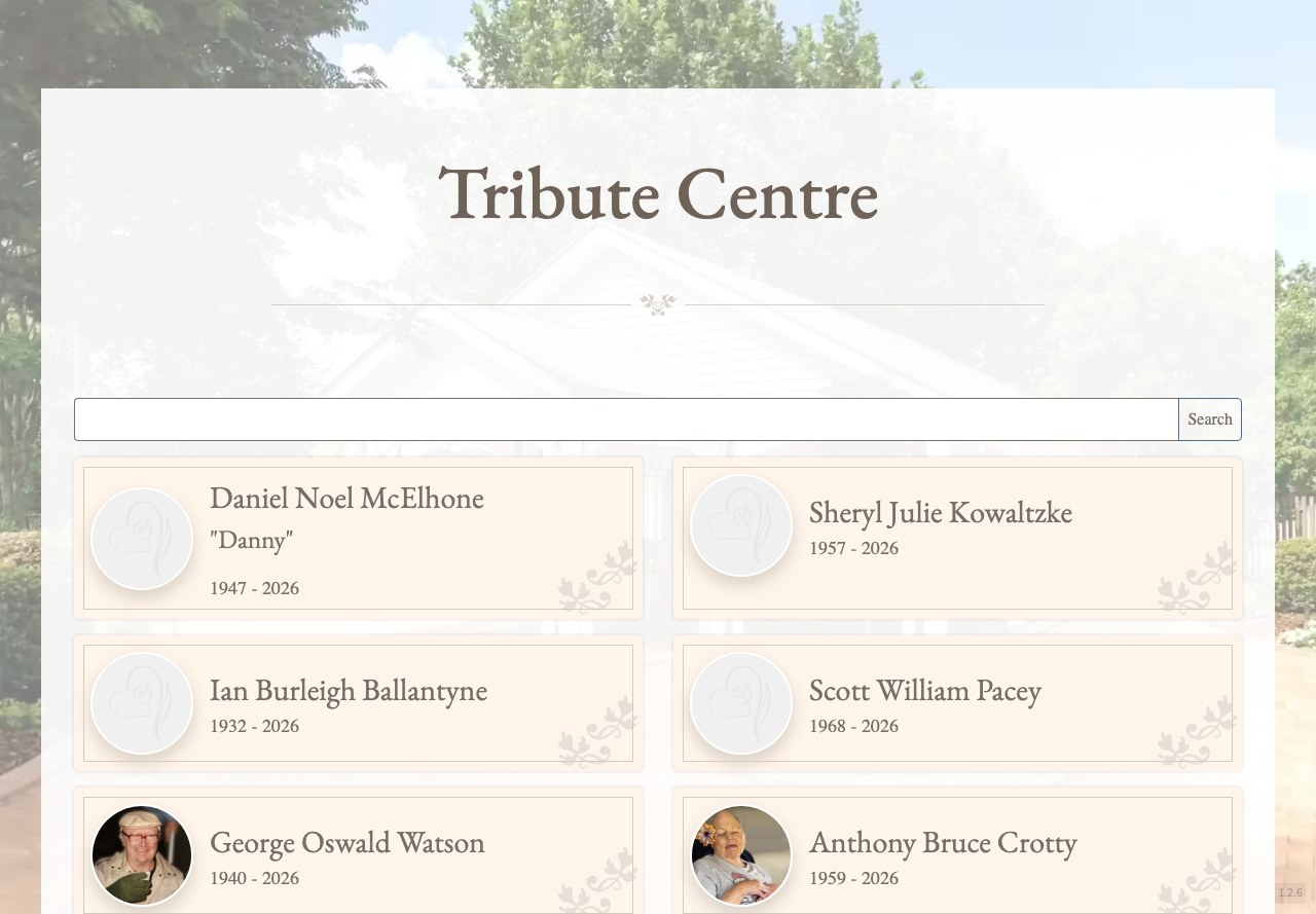 The current page, Tribute Centre